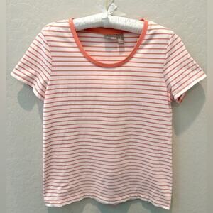 CHICO’S | White Coral Striped Short Sleeve Tee | Size 1 Medium